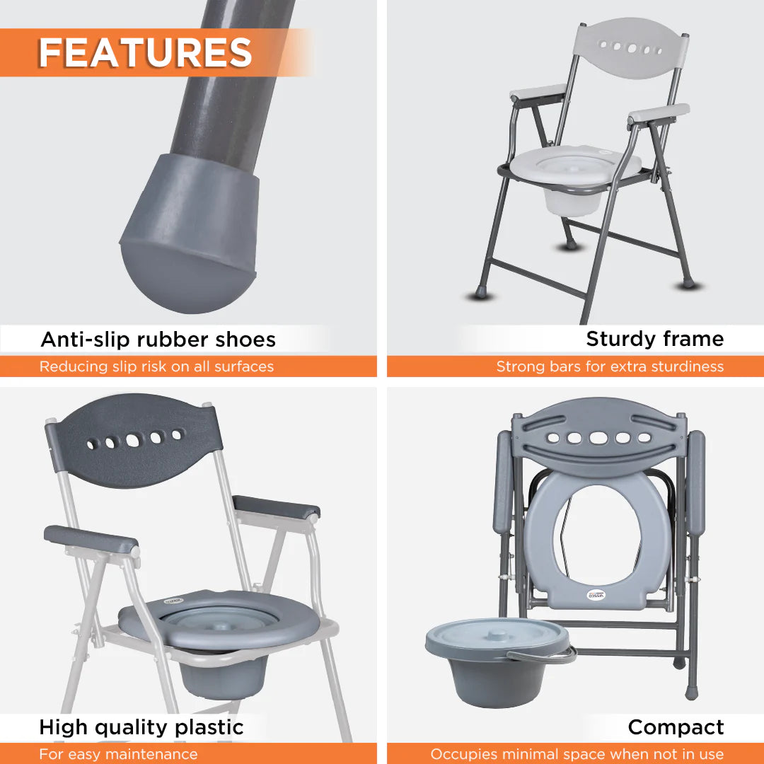 Comfort Steel Folding Commode Chair for Elderly, Patients & Disabled | Portable Toilet Chair with Armrest & Non-Slip Legs | Foldable, Pre-Assembled, 80kg Weight Capacity