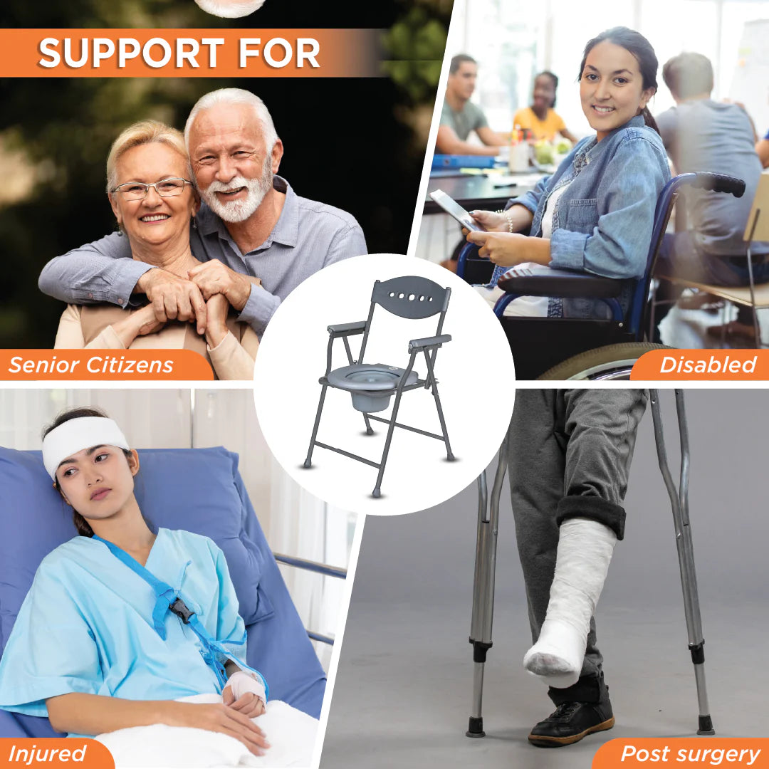 Comfort Steel Folding Commode Chair for Elderly, Patients & Disabled | Portable Toilet Chair with Armrest & Non-Slip Legs | Foldable, Pre-Assembled, 80kg Weight Capacity