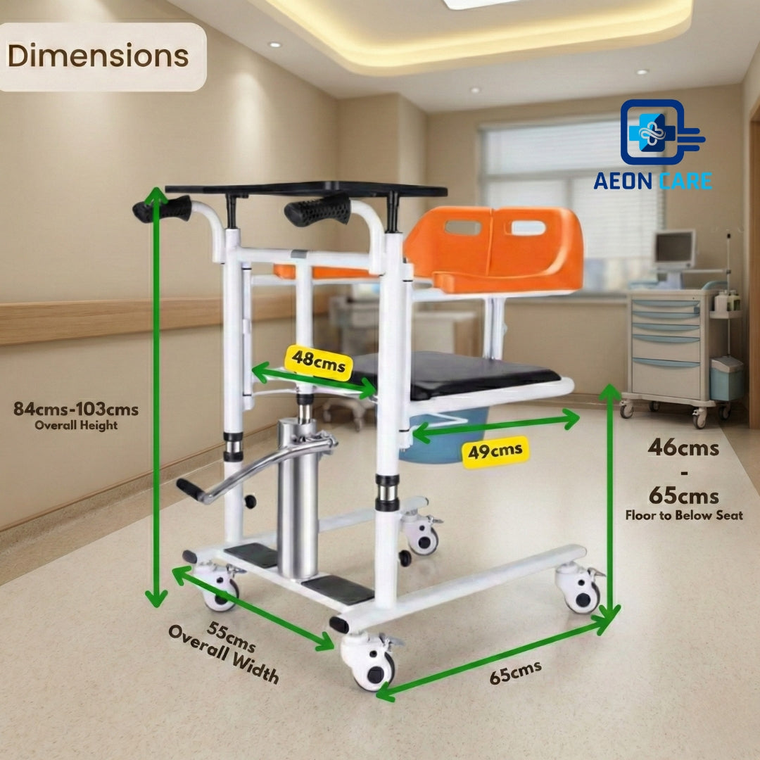 Multipurpose Lift & Transfer Wheelchair - Hydraulic with Commode & Food Tray