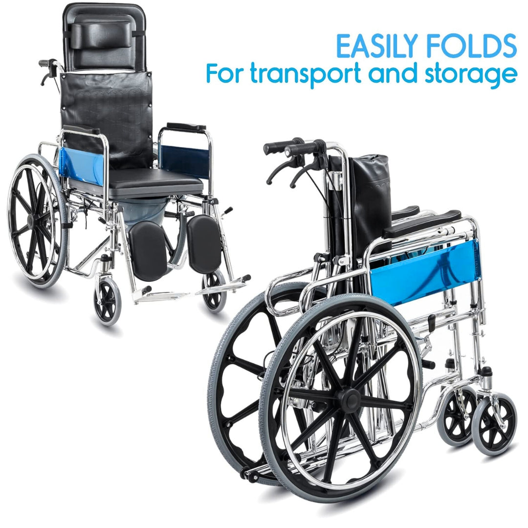 Recliner Wheelchair with Commode/Toilet Pot - Foldable Reclining Wheelchair