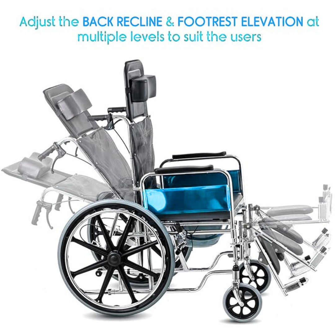 Recliner Wheelchair with Commode/Toilet Pot - Foldable Reclining Wheelchair