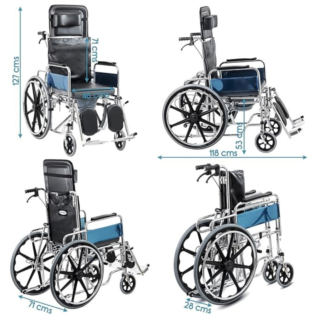 Recliner Wheelchair with Commode/Toilet Pot - Foldable Reclining Wheelchair