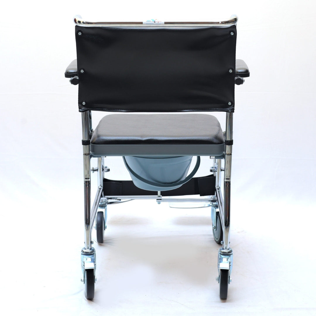 Commode Wheelchair with 5" Solid Castor Wheels & Chromed Steel Frame