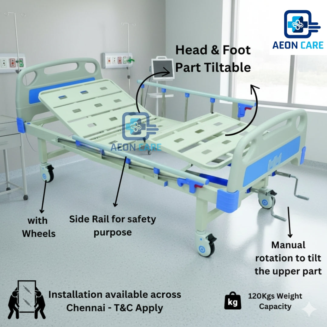 Double Fowler Bed with Castor Wheels, Side Railing, & IV Stand