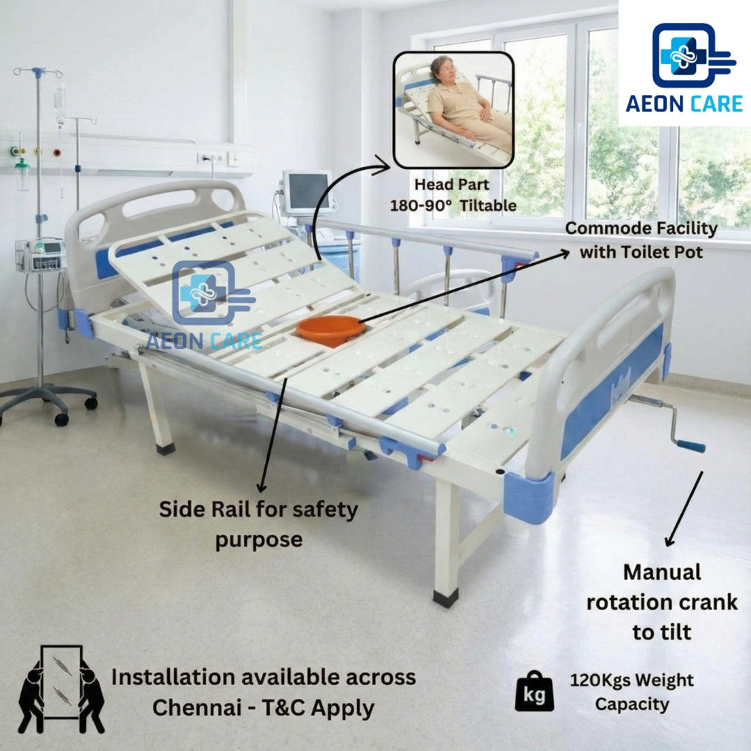 Semi Fowler Cot With Commode/Toilet Pot | Hospital Bed for Home
