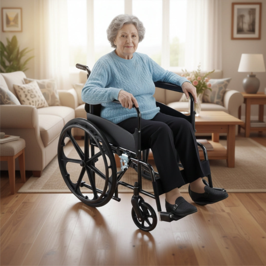 Foldable Lightweight Wheelchair - Black Powder Coated