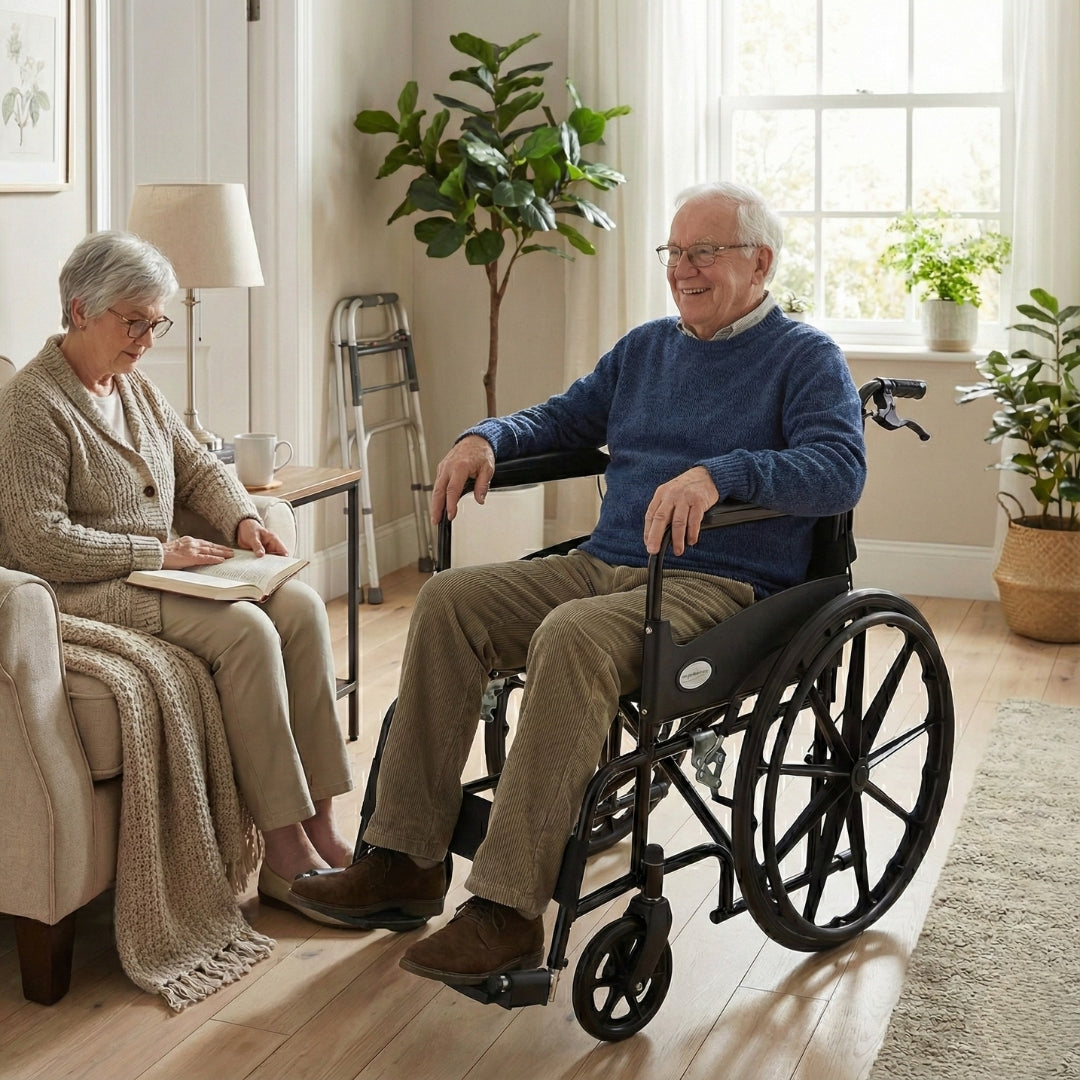 Foldable Lightweight Wheelchair with Attendant Brakes