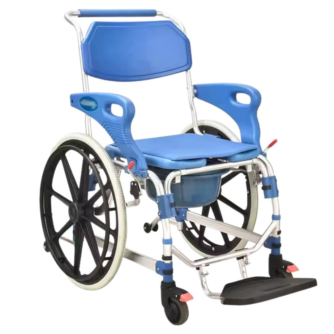 3 in 1 Multipurpose Shower Cum Commode Wheelchair - Wheelchair with Aluminum, 22 inch Wheel - AeonCare