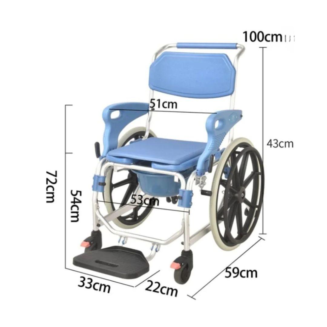 3 in 1 Multipurpose Shower Cum Commode Wheelchair - Wheelchair with Aluminum, 22 inch Wheel - AeonCare