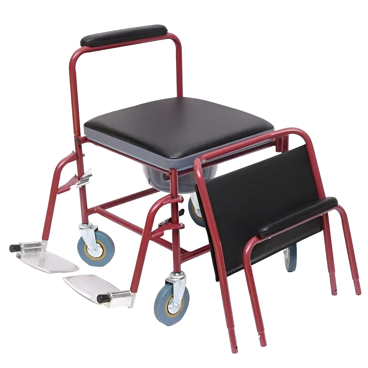 Commode Wheelchair with 5" Solid Castor Wheels & Non-Foldable