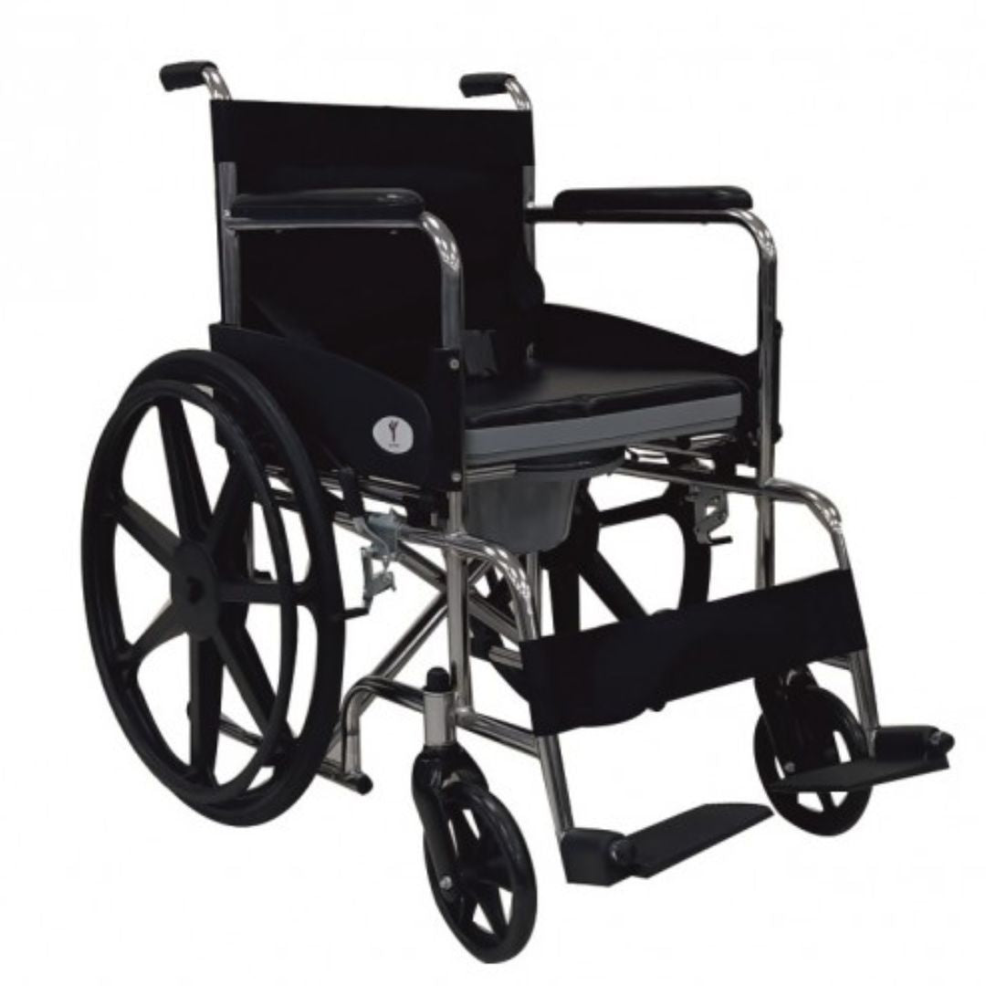 Foldable Commode Wheelchair - Chrome Steel