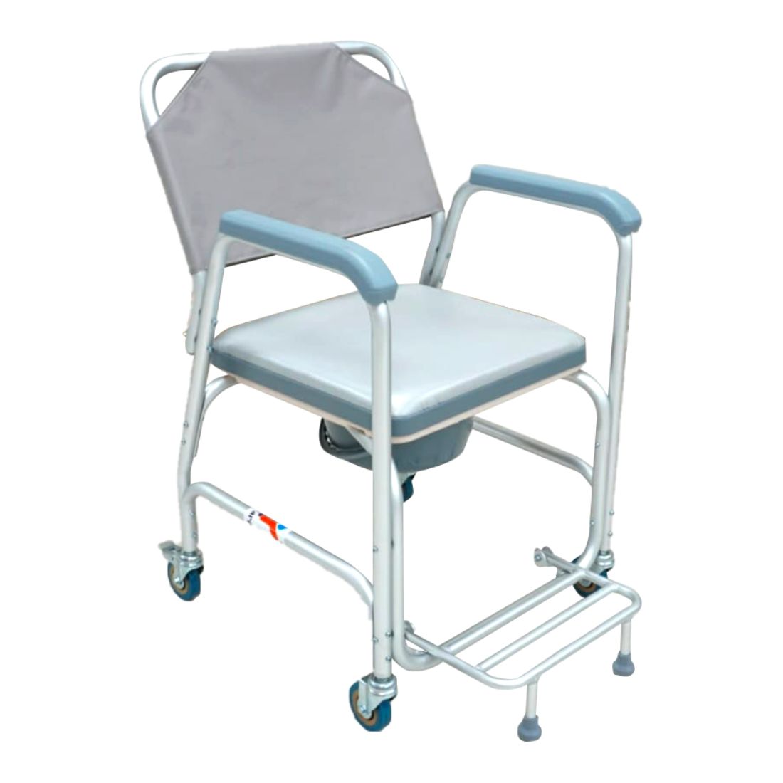 Commode Wheelchair Aluminium with Cushion Seat, 2" Solid Castor Wheels, Waterproof