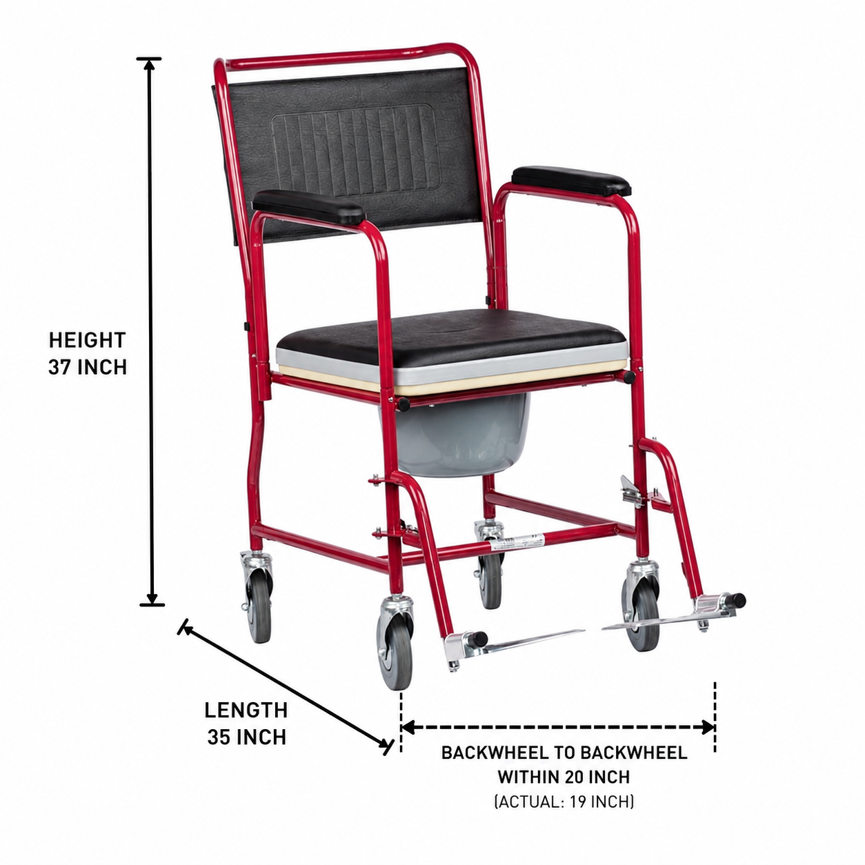 Commode Wheelchair with 5" Solid Castor Wheels & Non-Foldable 692