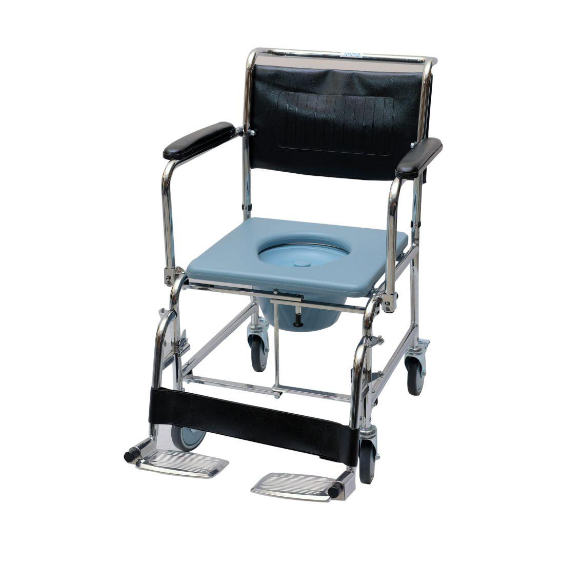Commode Wheelchair with 5" Solid Castor Wheels & Chromed Steel Frame - AeonCare