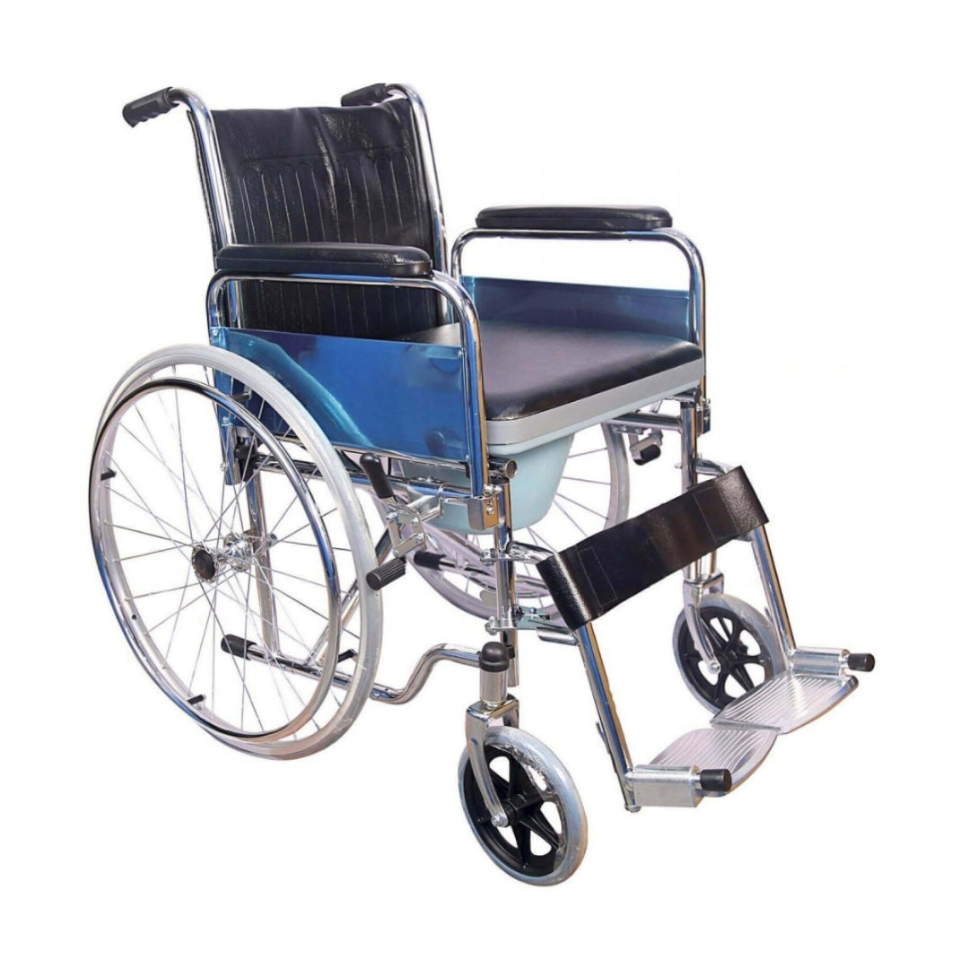 Foldable Commode Wheelchair - Toilet Wheelchair with Detachcable Armrest