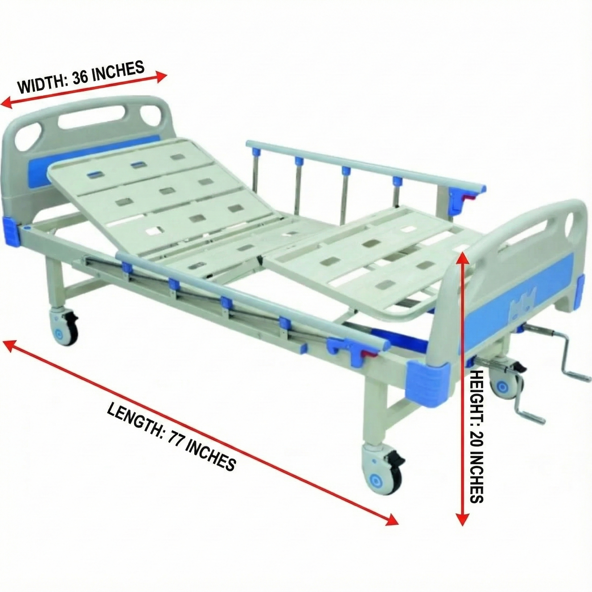 Double Fowler Bed with Castor Wheels, Side Railing, & IV Stand