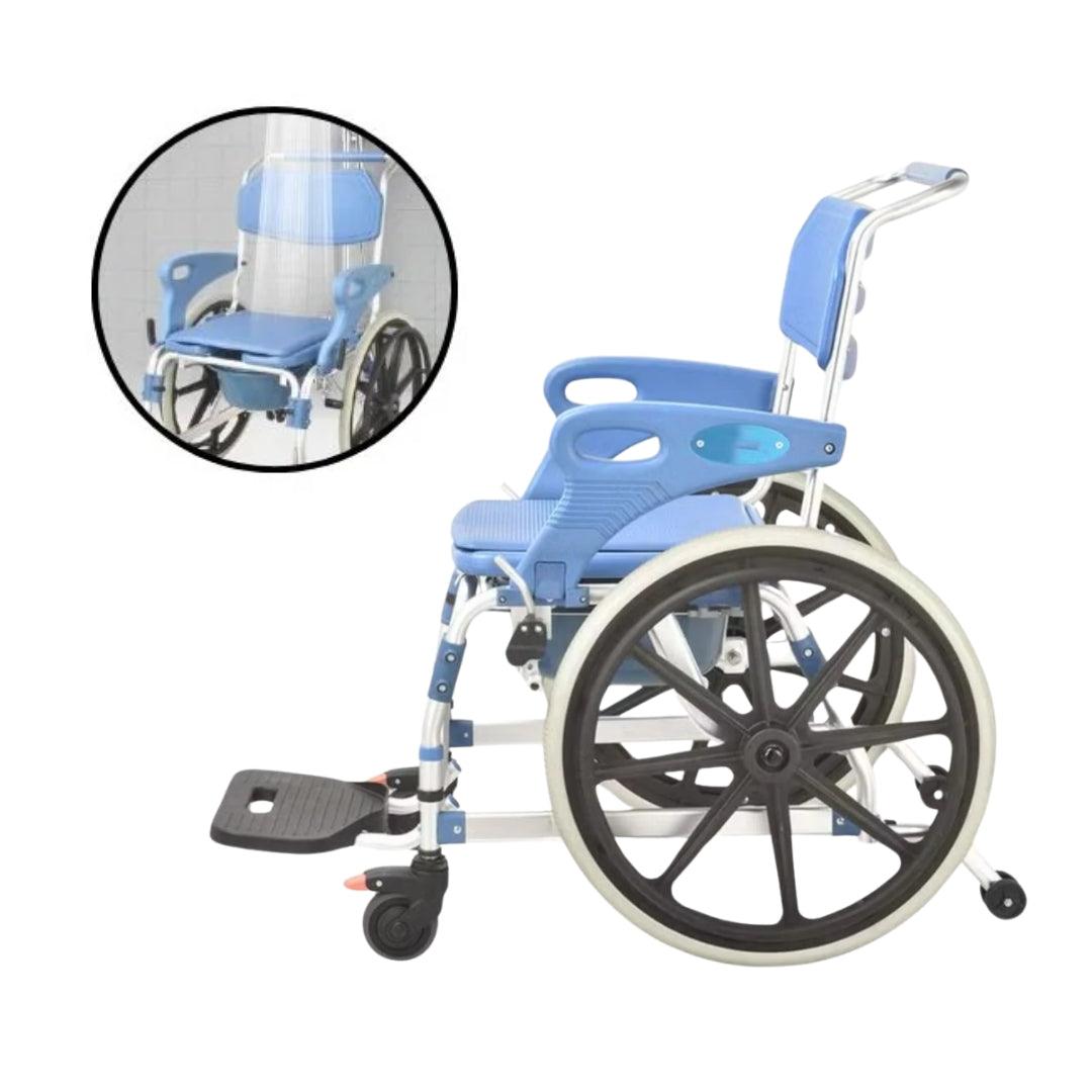 3 in 1 Multipurpose Shower Cum Commode Wheelchair - Wheelchair with Aluminum, 22 inch Wheel - AeonCare