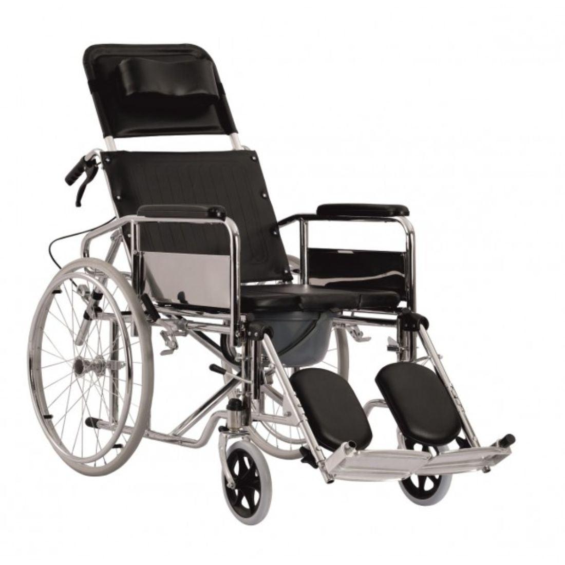 Recliner Wheelchair with U Cut Seat Commode/Toilet Pot Foldable Reclining Wheelchair