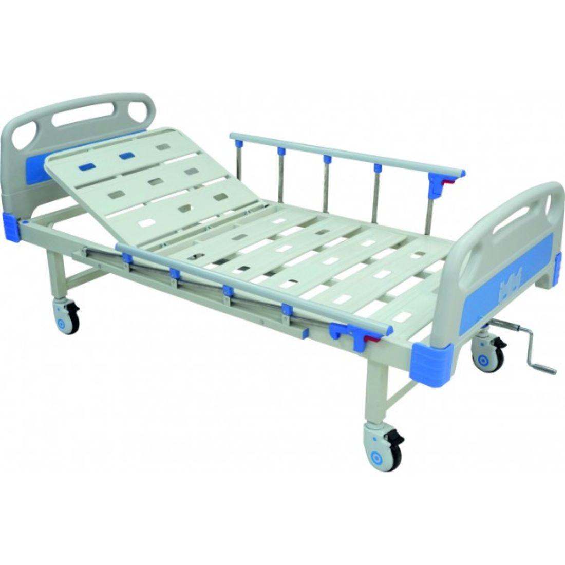 Hospital Bed for Home - Semi Fowler Bed with Castor Wheels, Head Adjustable, Side Railing, & IV Stand - AeonCare