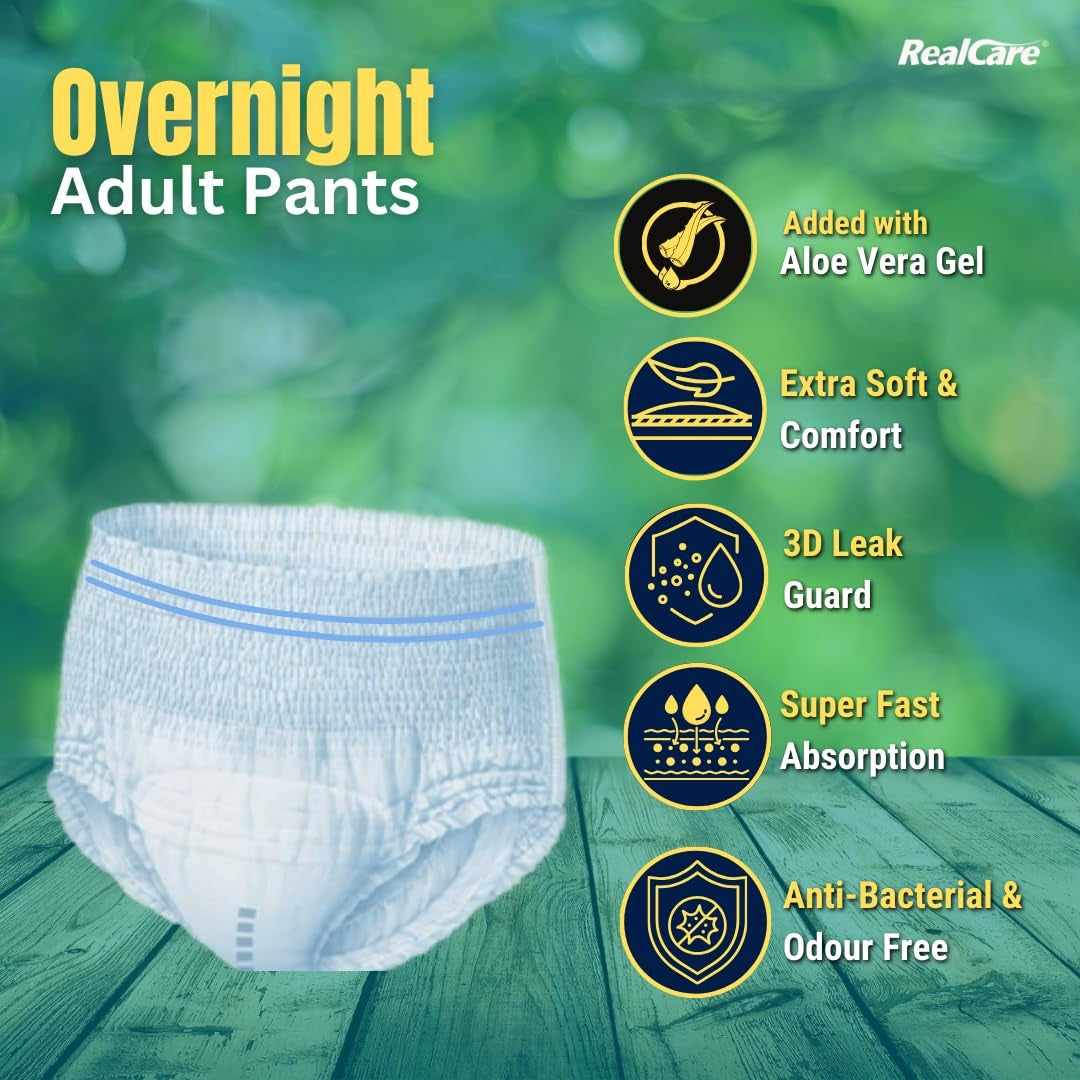 Realcare Overnight Adult Diaper (Tape Style) highly comfort design with Odour Free & Leak Proof