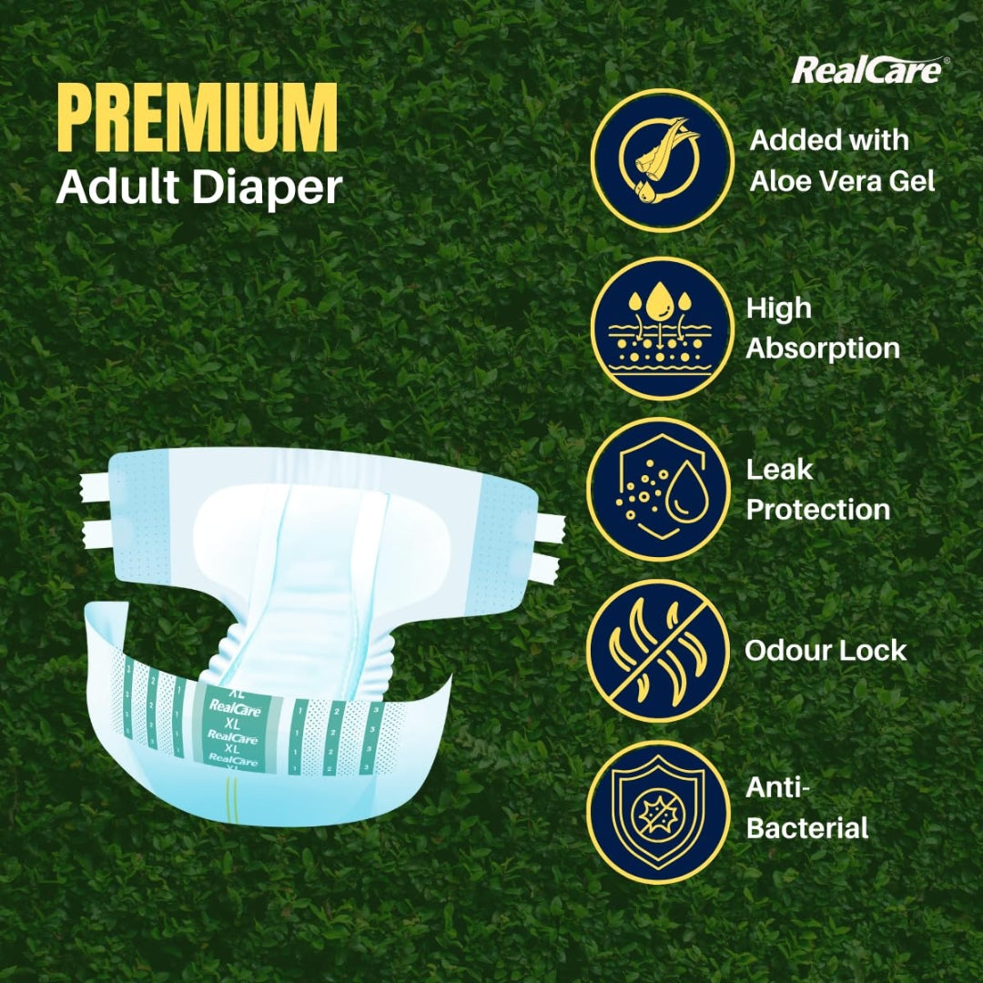 Realcare Premium Adult Diaper (Tape Style) highly comfort design with Odour Free & Leak Proof