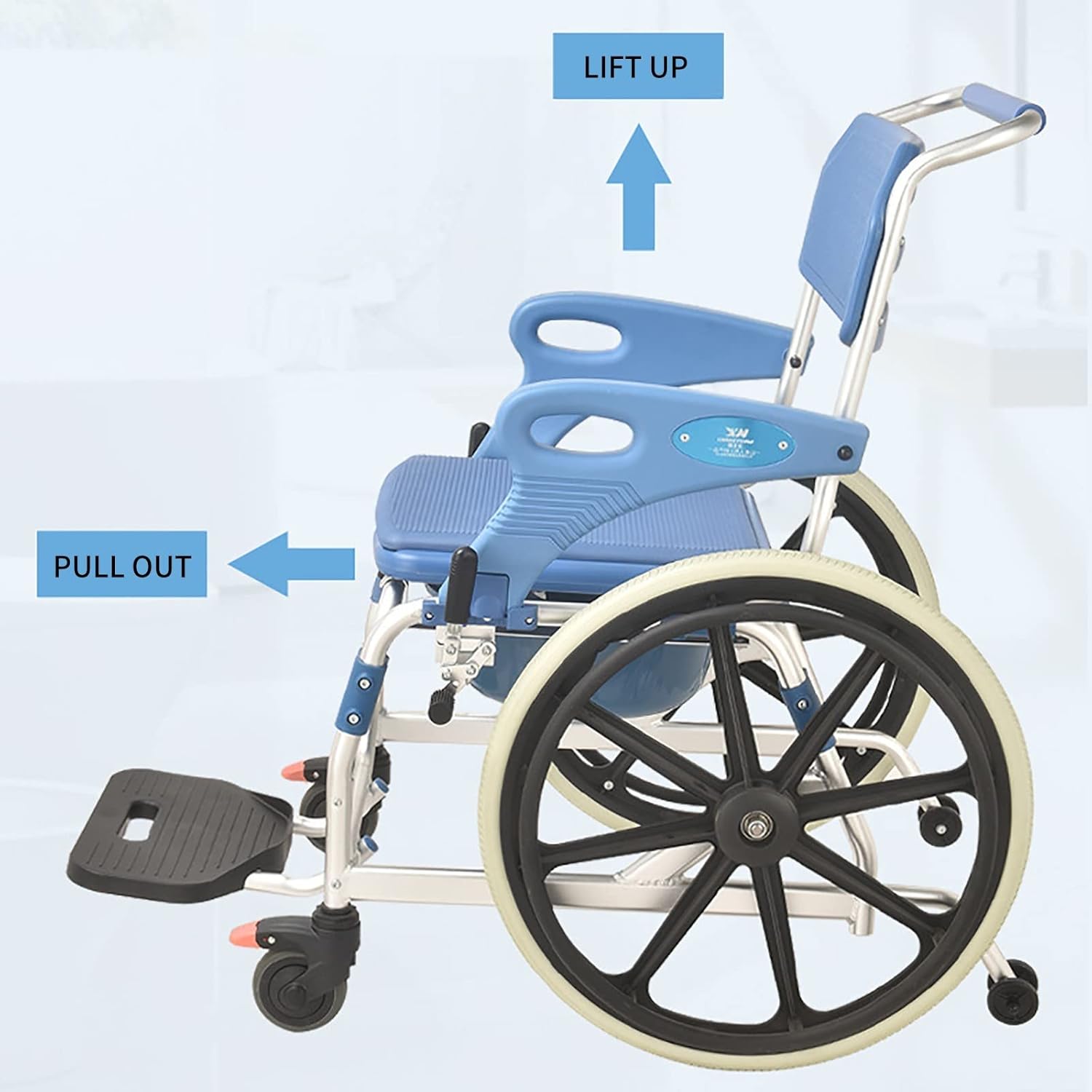 3 in 1 Multipurpose Shower Cum Commode Wheelchair - Wheelchair with Aluminum, 22 inch Wheel