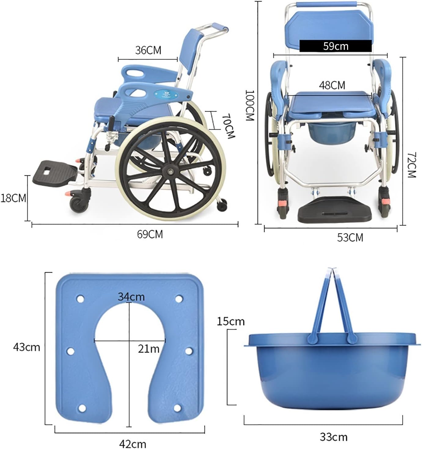3 in 1 Multipurpose Shower Cum Commode Wheelchair - Wheelchair with Aluminum, 22 inch Wheel