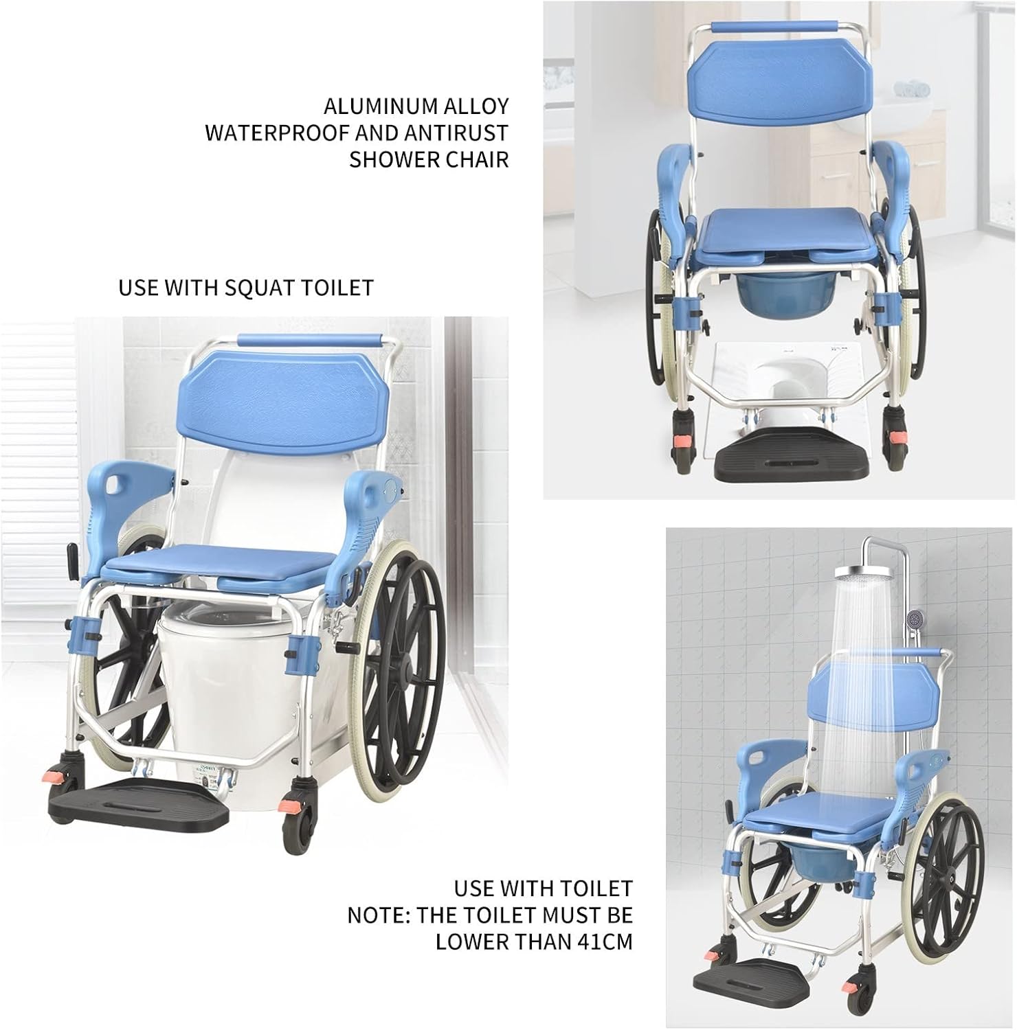 3 in 1 Multipurpose Shower Cum Commode Wheelchair - Wheelchair with Aluminum, 22 inch Wheel