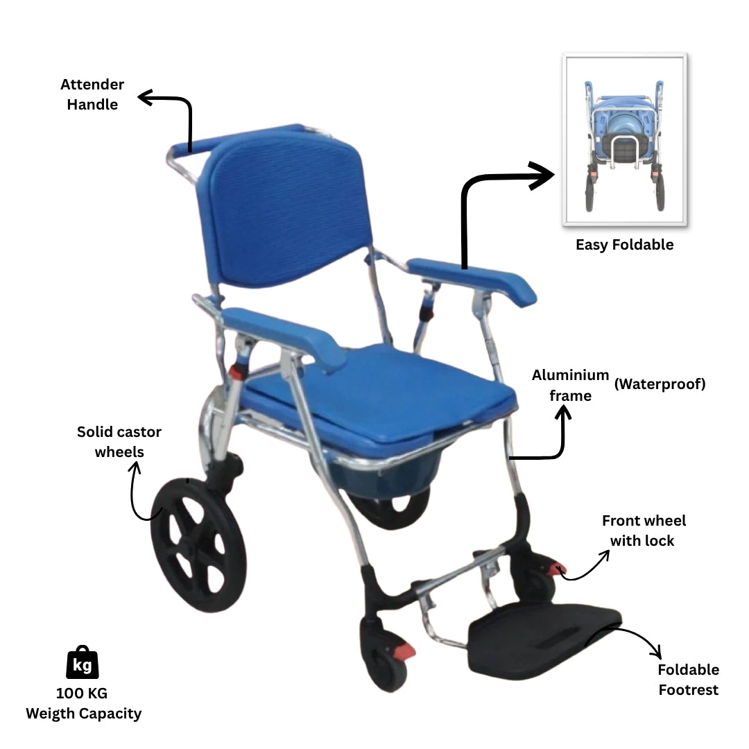 3 in 1 Multipurpose - Foldable Shower Cum Commode Wheelchair