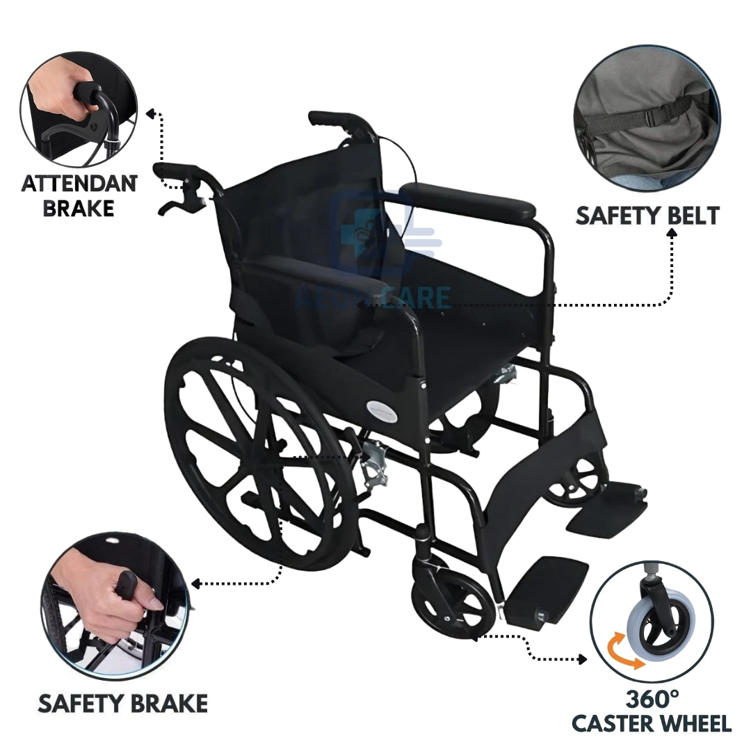 Foldable Lightweight Wheelchair with Attendant Brakes
