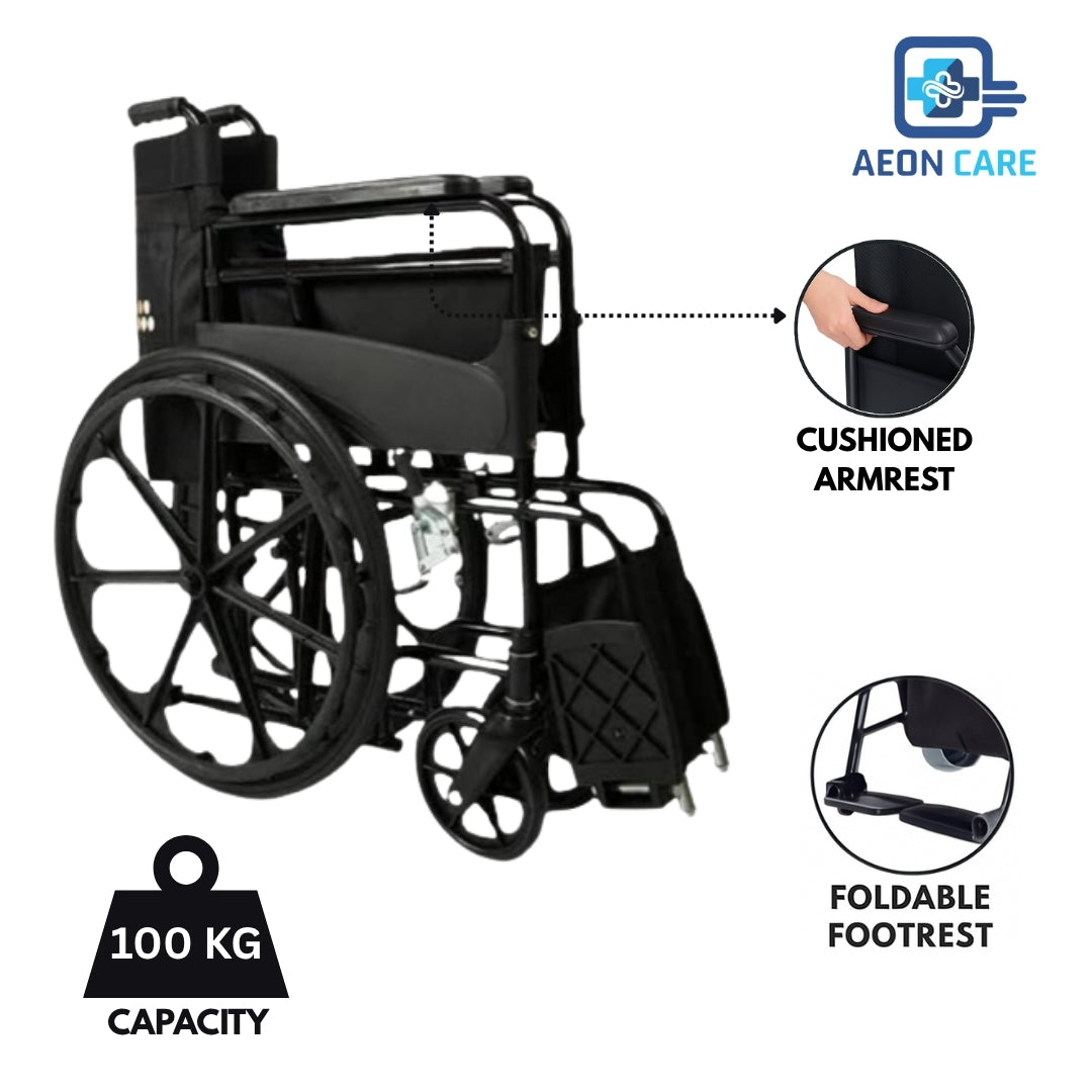 Foldable Lightweight Wheelchair - Black Powder Coated