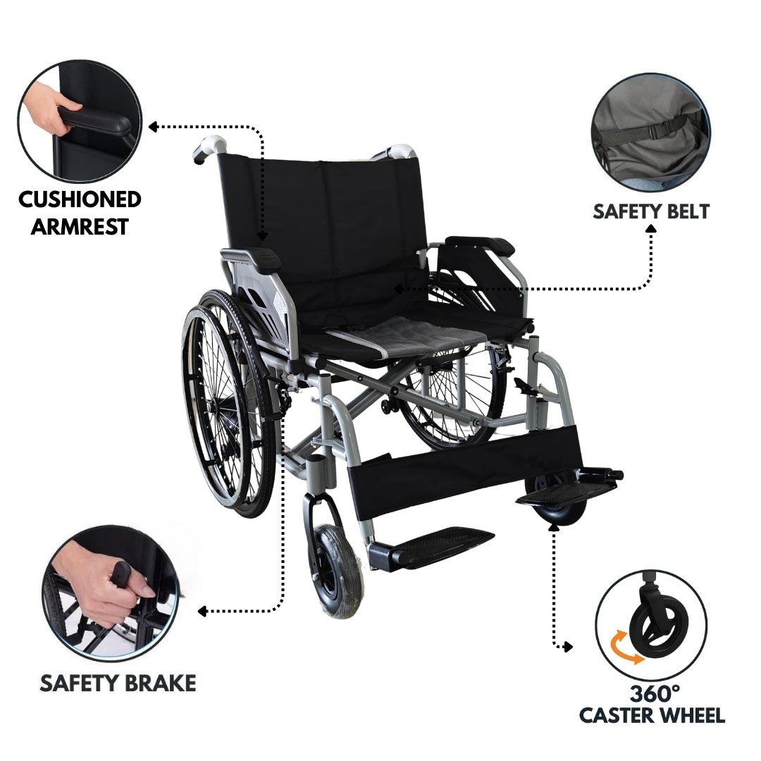 Foldable Heavy Duty Wheelchair with 200KG Capacity
