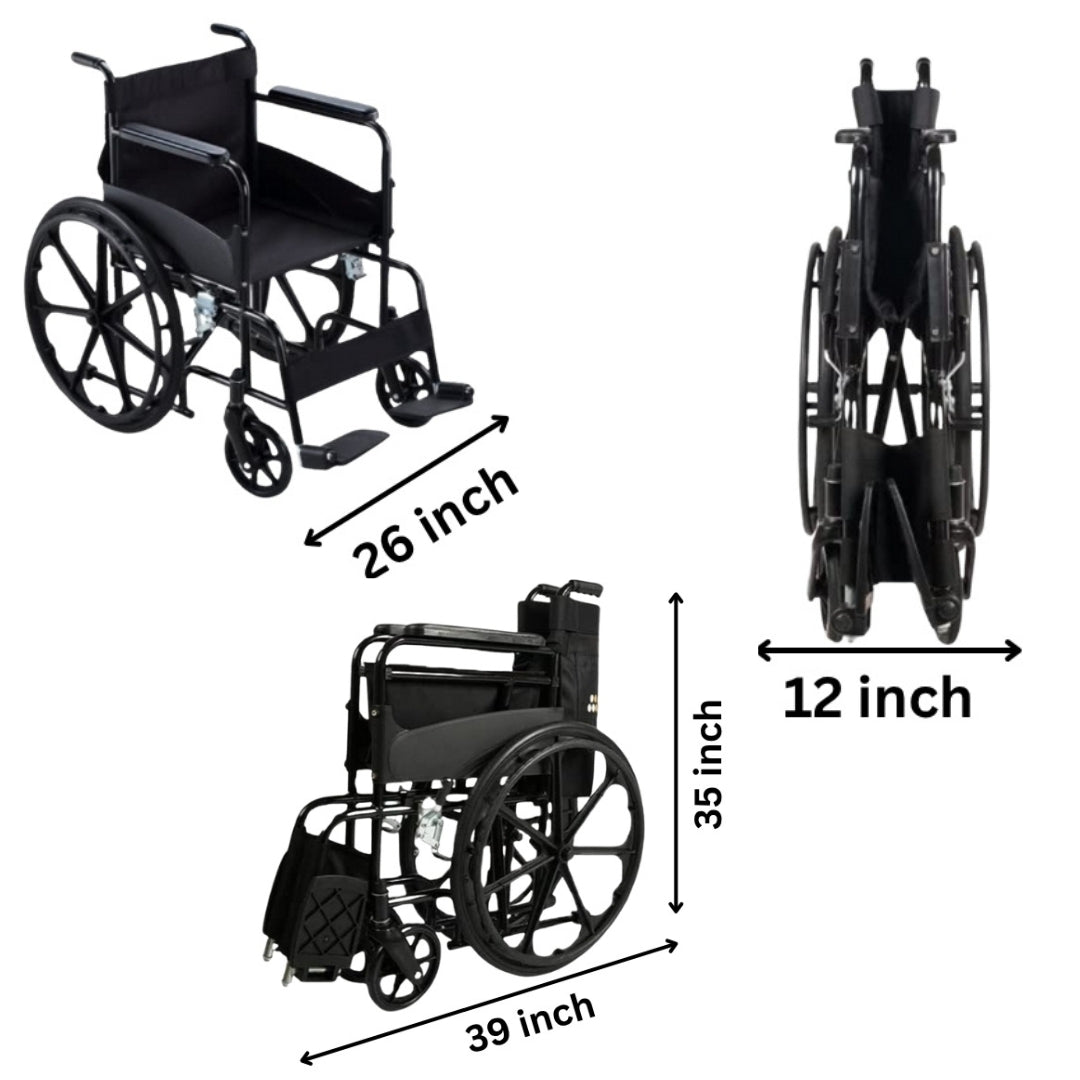 Foldable Lightweight Wheelchair - Black Powder Coated
