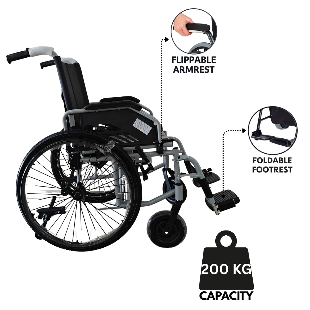 Foldable Heavy Duty Wheelchair with 200KG Capacity