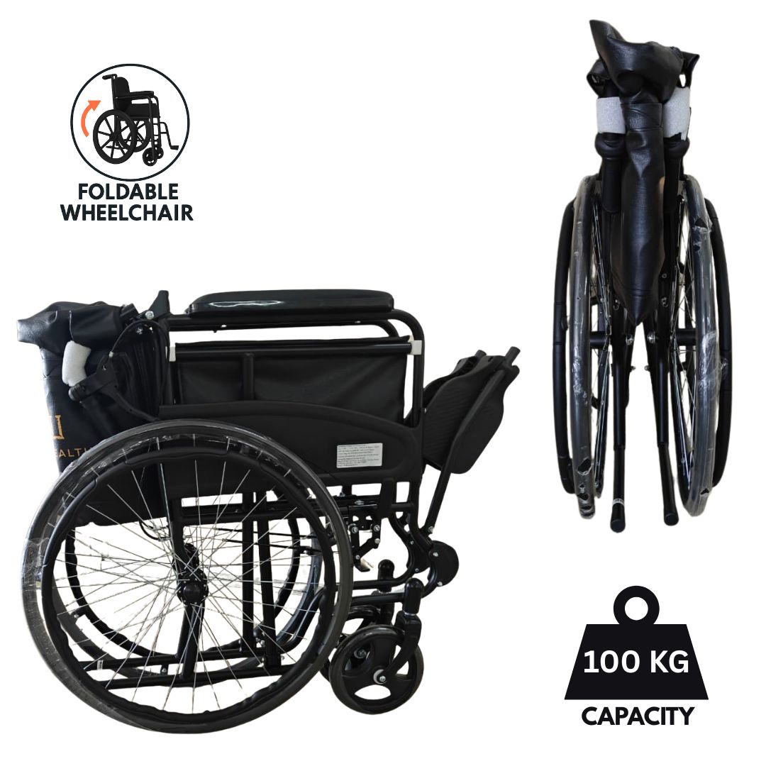 Foldable Lightweight Wheelchair with Attendant Brakes - Matte Finish