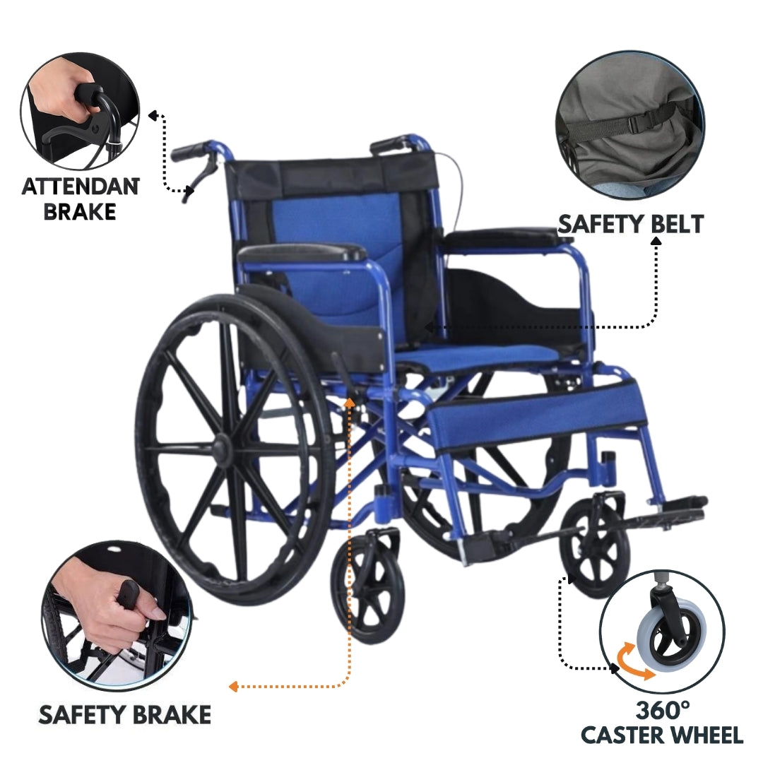 Foldable Lightweight Wheelchair with Attendant Brakes 102P