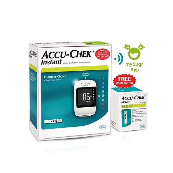 Accu-Chek Instant Glucometer Kit with Free 10 Test Strips & Bluetooth Connectivity) - AeonCare