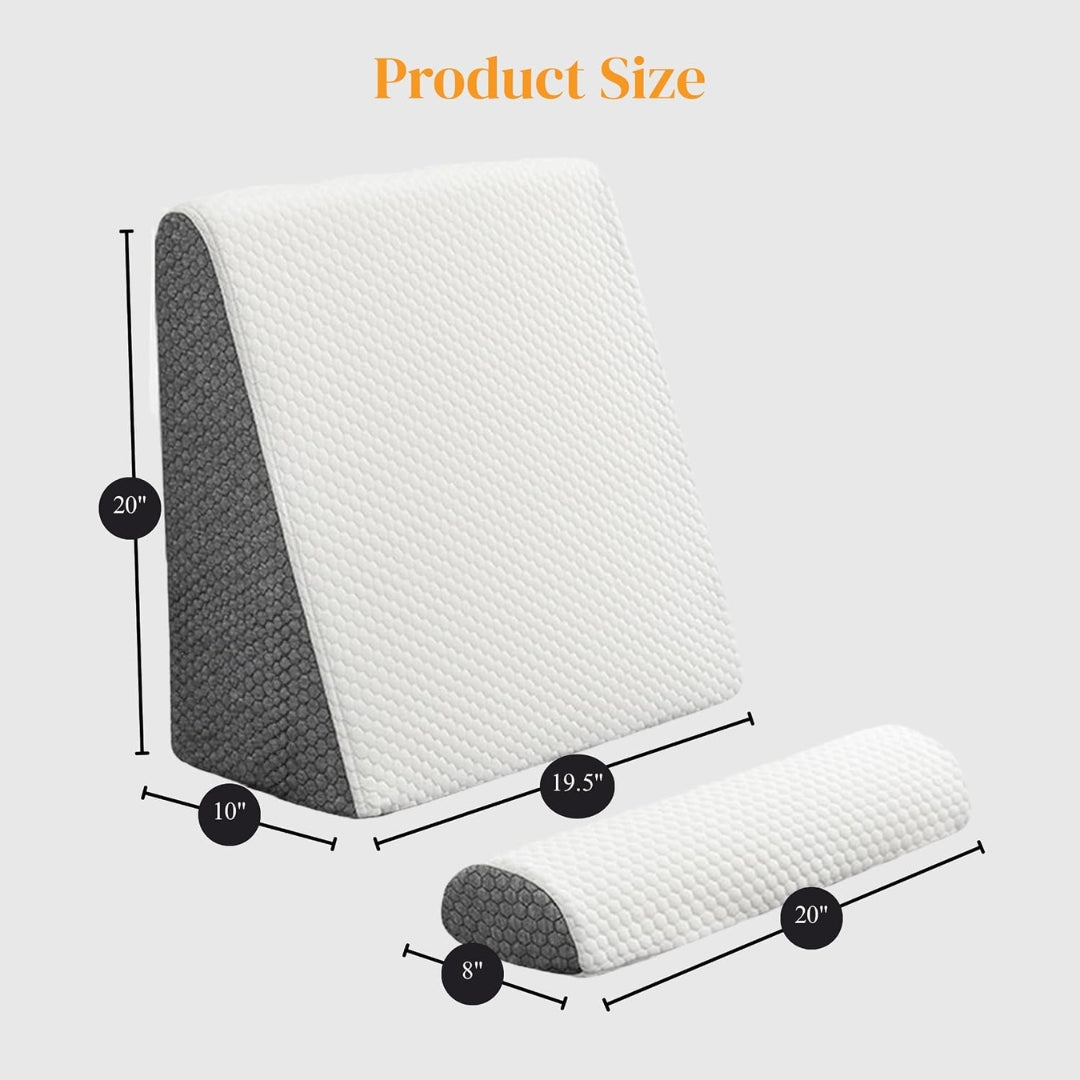 Bed Wedge Pillowwith Headrest | Orthopedic Pillow for Sleeping, Acid Reflux, GERD, Snoring, Back Support, Reading & Leg Elevation | White
