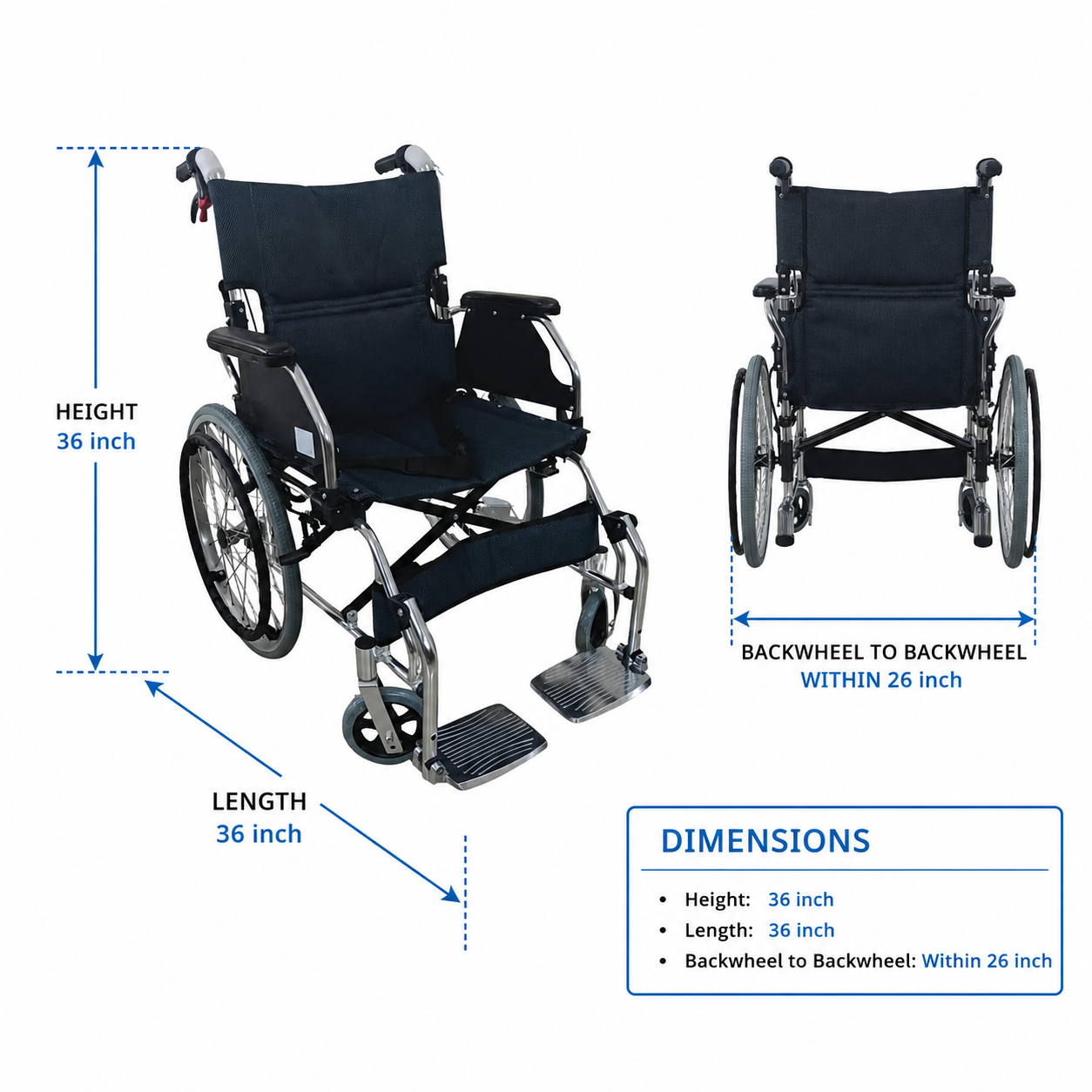 Lightweight Foldable Wheelchair for Travel - Aluminum 863LAJPF3
