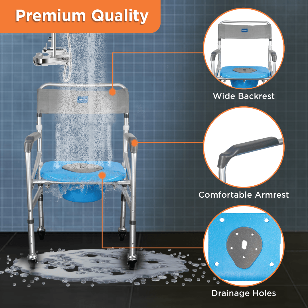 3 in 1 Multipurpose Commode Shower Chair with Wheels - Foldable - AeonCare