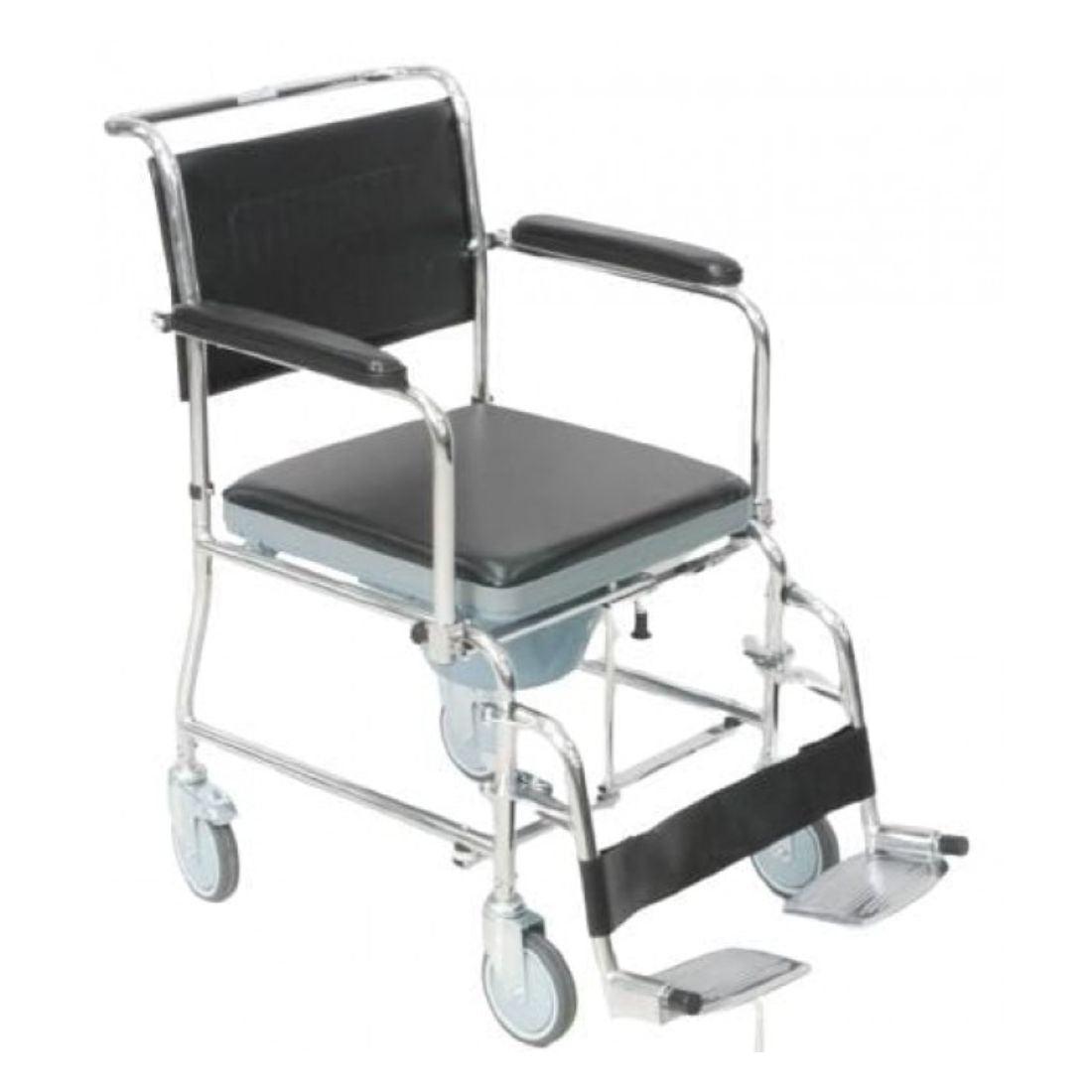 Commode Wheelchair with 5" Solid Castor Wheels & Chromed Steel Frame - AeonCare