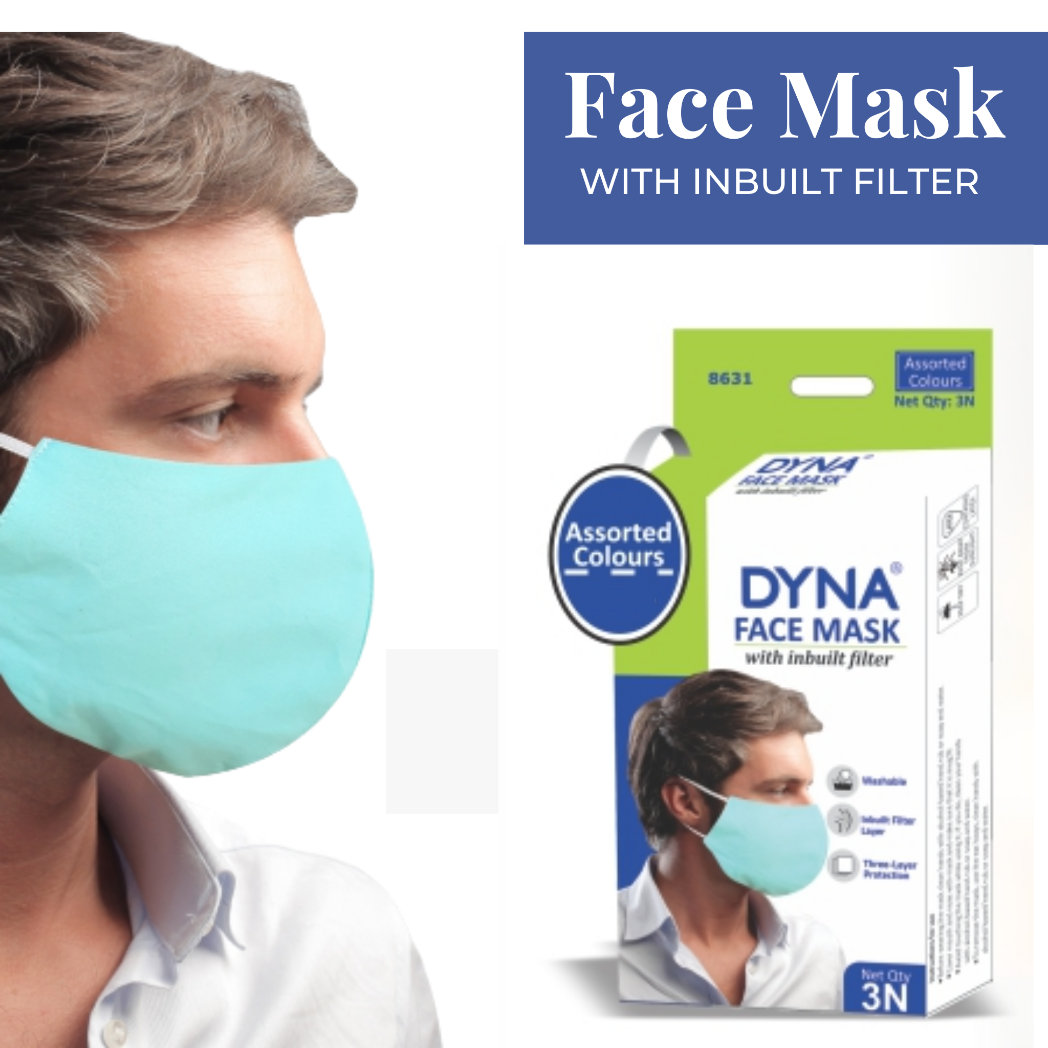 Dyna Face Mask with Inbuilt Filter - 3Nos