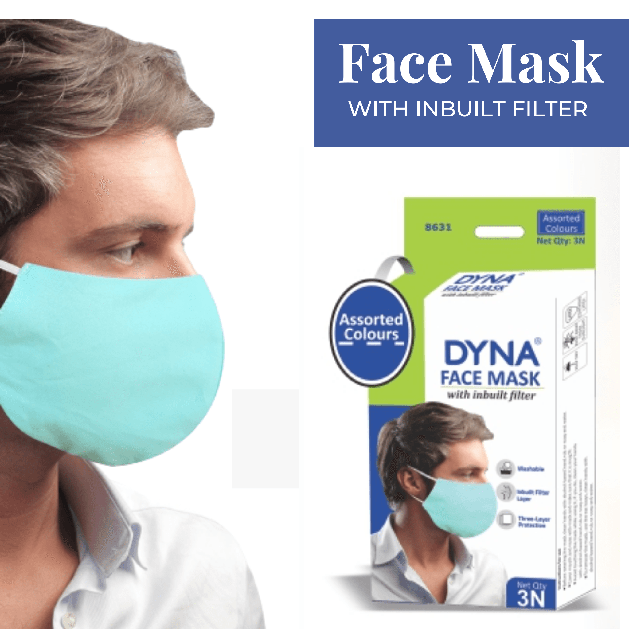 Dyna Face Mask with Inbuilt Filter - 3Nos - AeonCare