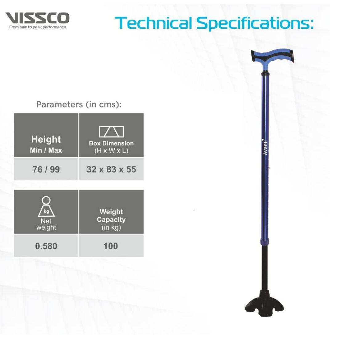 Vissco Avanti Plus T Shape Aluminium Stick With Big Shoe - AeonCare