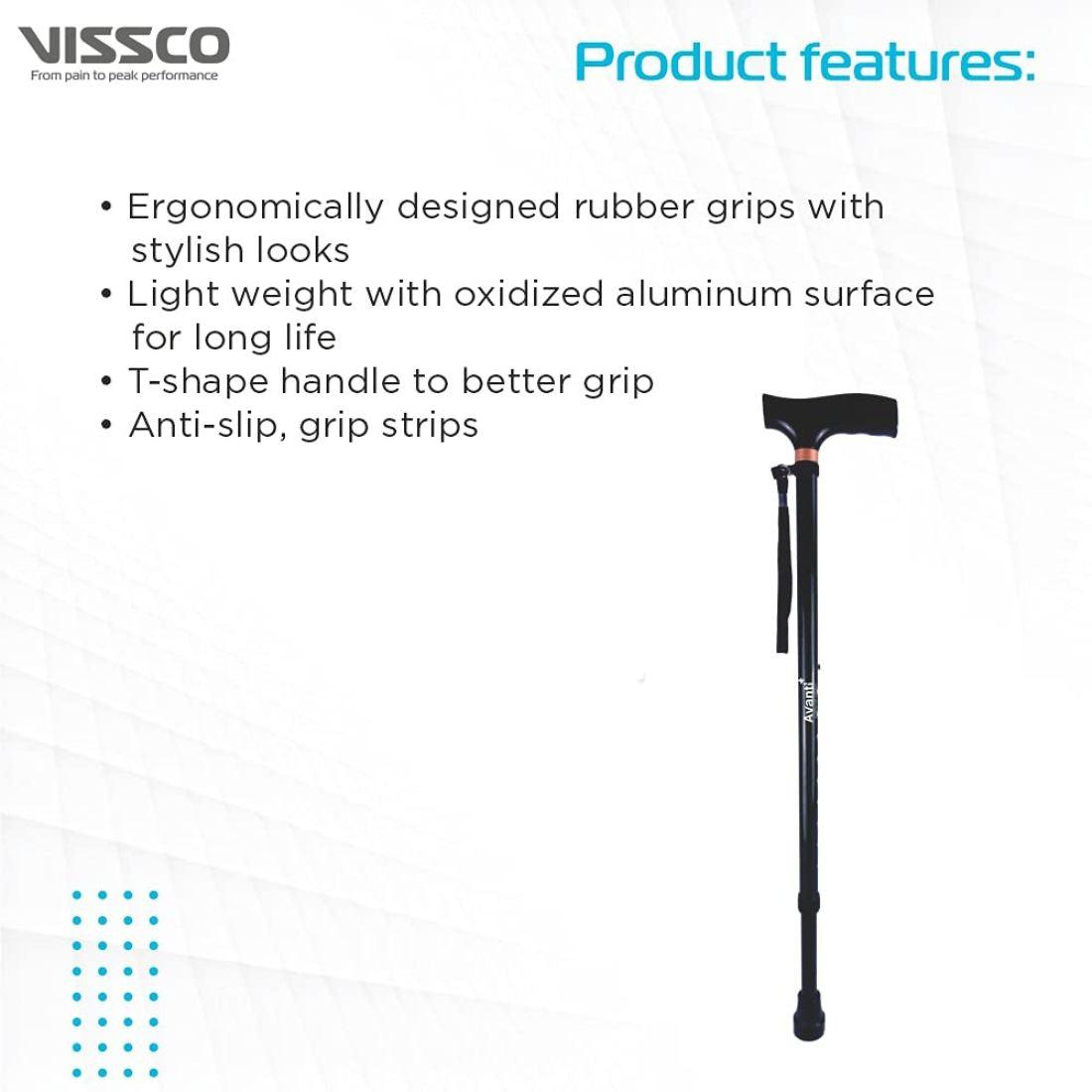 Vissco Avanti Black T Shape Aluminium Stick - AeonCare