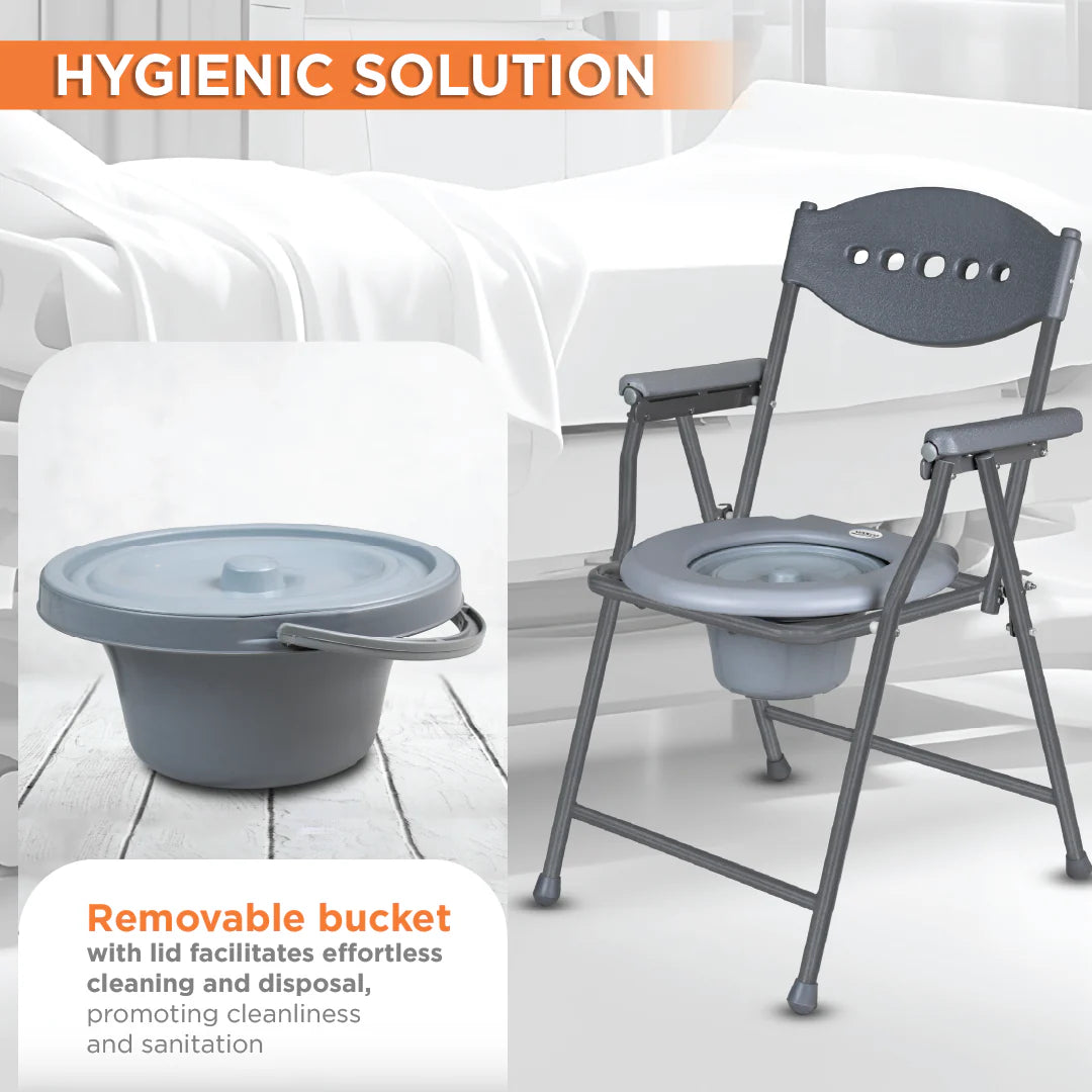 Comfort Steel Folding Commode Chair for Elderly, Patients & Disabled | Portable Toilet Chair with Armrest & Non-Slip Legs | Foldable, Pre-Assembled, 80kg Weight Capacity
