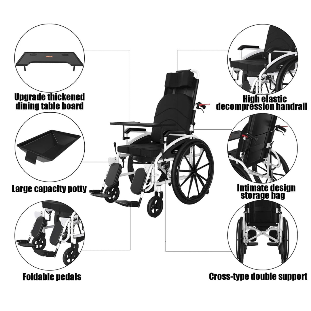 Recliner Wheelchair with U Cut Commode & Seat - Foldable