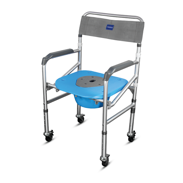 3 in 1 Multipurpose Commode Shower Chair with Wheels - Foldable