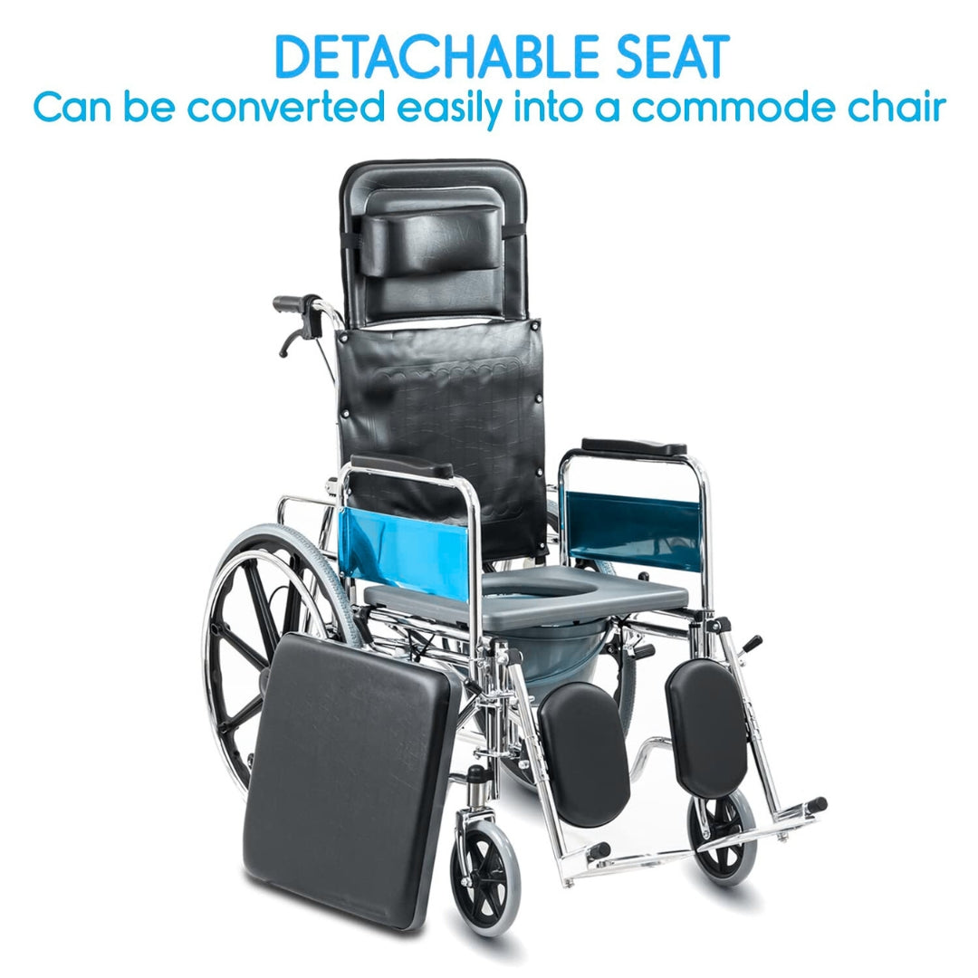 Recliner Wheelchair with Commode/Toilet Pot - Foldable Reclining Wheelchair
