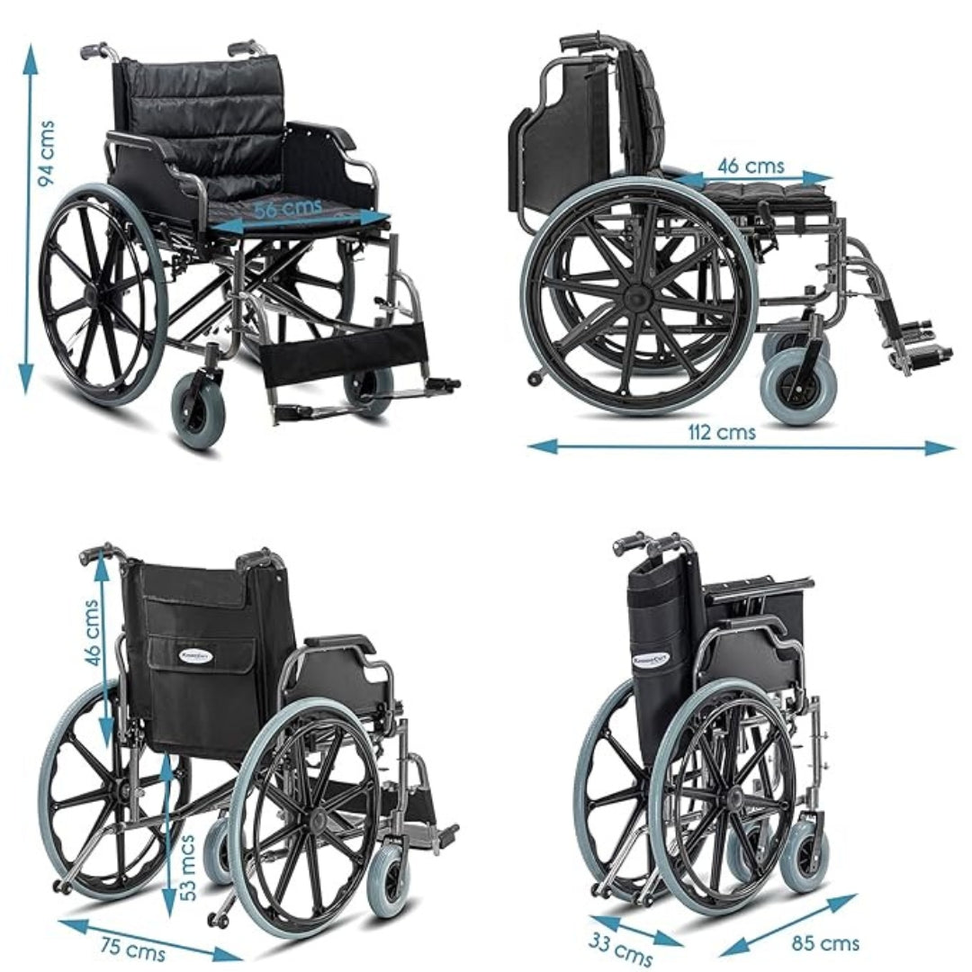 Heavy Duty Wheelchair - Foldable wheelchair with Extra Wide Seat & Weight Capacity upto 125kgs